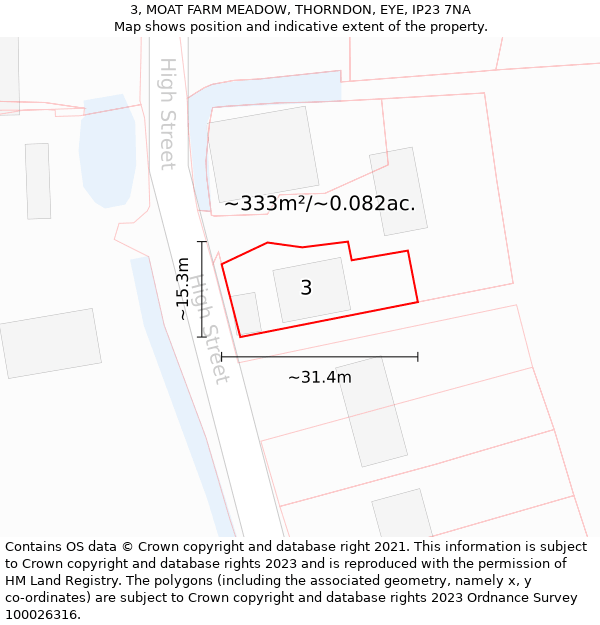3, MOAT FARM MEADOW, THORNDON, EYE, IP23 7NA: Plot and title map