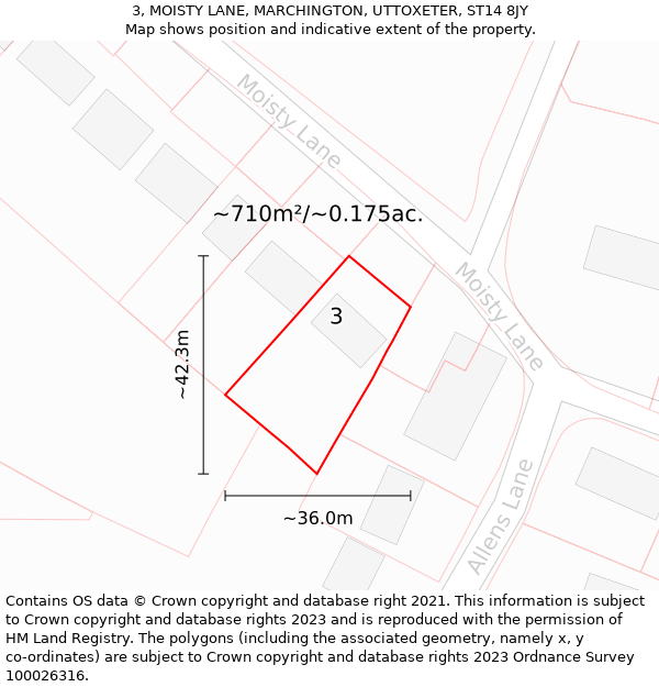 3, MOISTY LANE, MARCHINGTON, UTTOXETER, ST14 8JY: Plot and title map