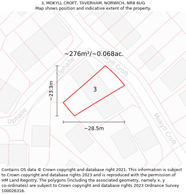 3, MOKYLL CROFT, TAVERHAM, NORWICH, NR8 6UG: Plot and title map