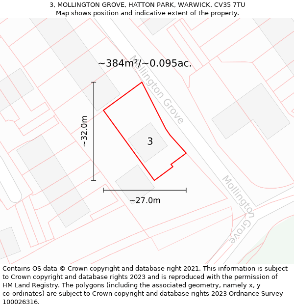 3, MOLLINGTON GROVE, HATTON PARK, WARWICK, CV35 7TU: Plot and title map