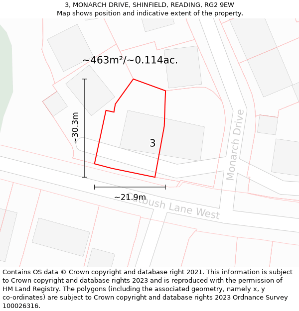 3, MONARCH DRIVE, SHINFIELD, READING, RG2 9EW: Plot and title map