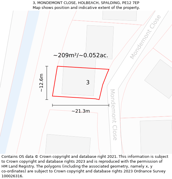 3, MONDEMONT CLOSE, HOLBEACH, SPALDING, PE12 7EP: Plot and title map