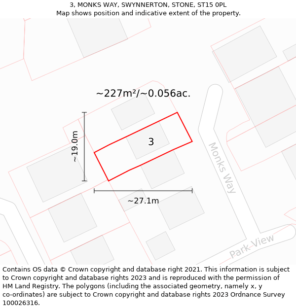 3, MONKS WAY, SWYNNERTON, STONE, ST15 0PL: Plot and title map