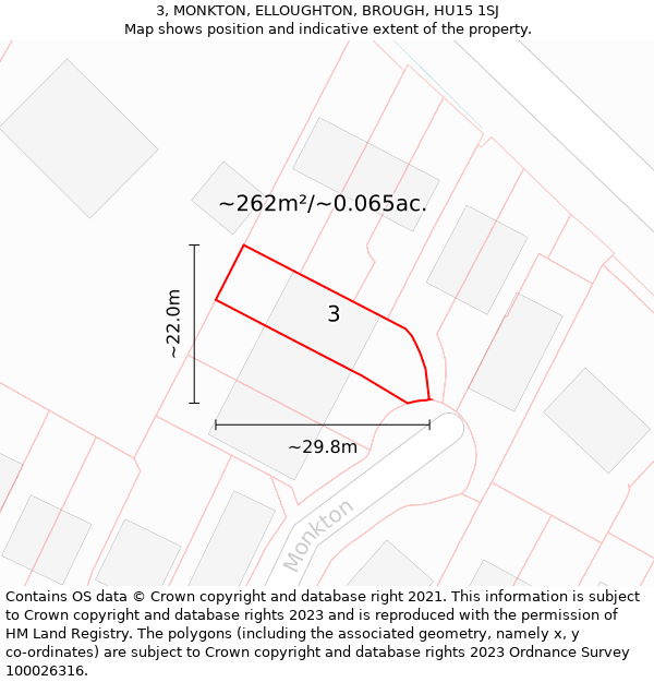 3, MONKTON, ELLOUGHTON, BROUGH, HU15 1SJ: Plot and title map