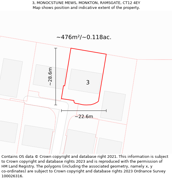 3, MONOCSTUNE MEWS, MONKTON, RAMSGATE, CT12 4EY: Plot and title map