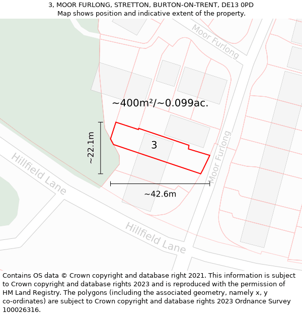 3, MOOR FURLONG, STRETTON, BURTON-ON-TRENT, DE13 0PD: Plot and title map