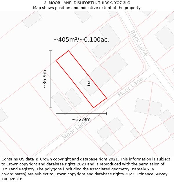 3, MOOR LANE, DISHFORTH, THIRSK, YO7 3LG: Plot and title map