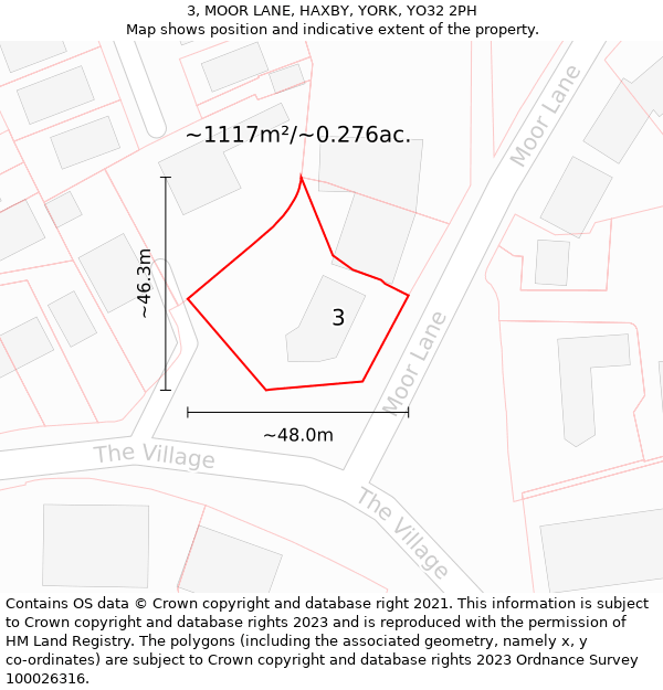 3, MOOR LANE, HAXBY, YORK, YO32 2PH: Plot and title map