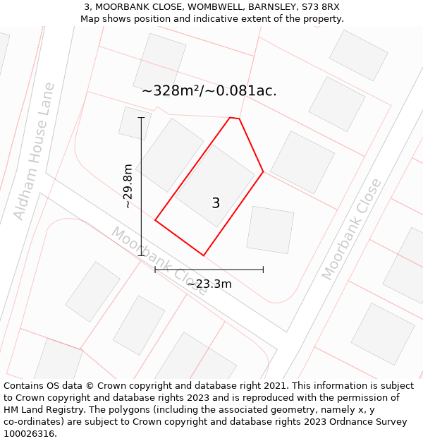 3, MOORBANK CLOSE, WOMBWELL, BARNSLEY, S73 8RX: Plot and title map