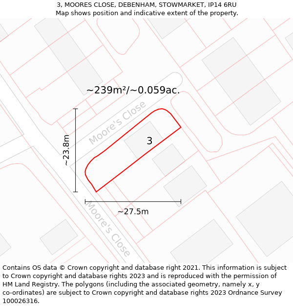 3, MOORES CLOSE, DEBENHAM, STOWMARKET, IP14 6RU: Plot and title map