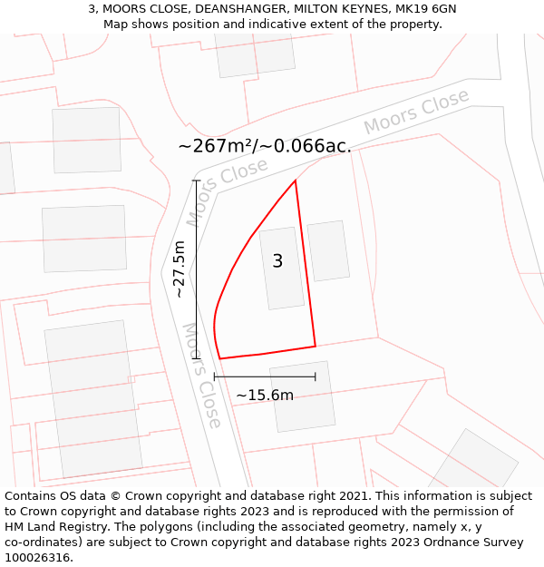 3, MOORS CLOSE, DEANSHANGER, MILTON KEYNES, MK19 6GN: Plot and title map