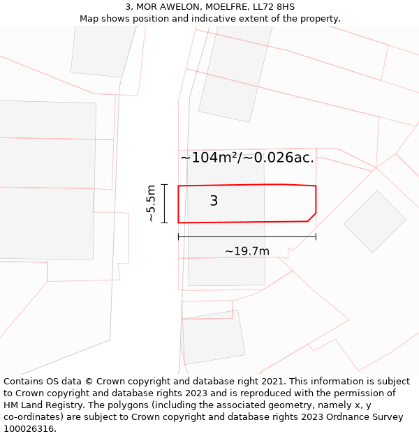 3, MOR AWELON, MOELFRE, LL72 8HS: Plot and title map