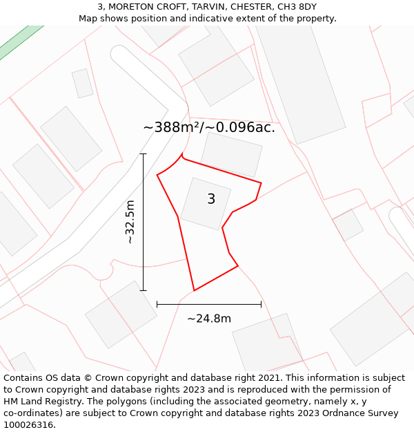 3, MORETON CROFT, TARVIN, CHESTER, CH3 8DY: Plot and title map