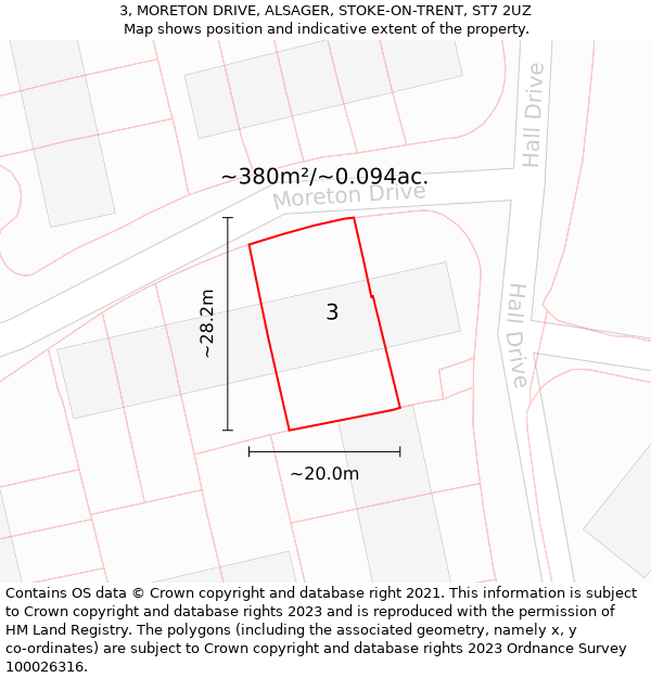 3, MORETON DRIVE, ALSAGER, STOKE-ON-TRENT, ST7 2UZ: Plot and title map