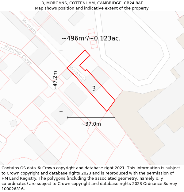 3, MORGANS, COTTENHAM, CAMBRIDGE, CB24 8AF: Plot and title map