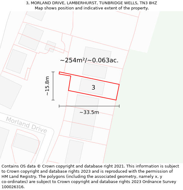 3, MORLAND DRIVE, LAMBERHURST, TUNBRIDGE WELLS, TN3 8HZ: Plot and title map