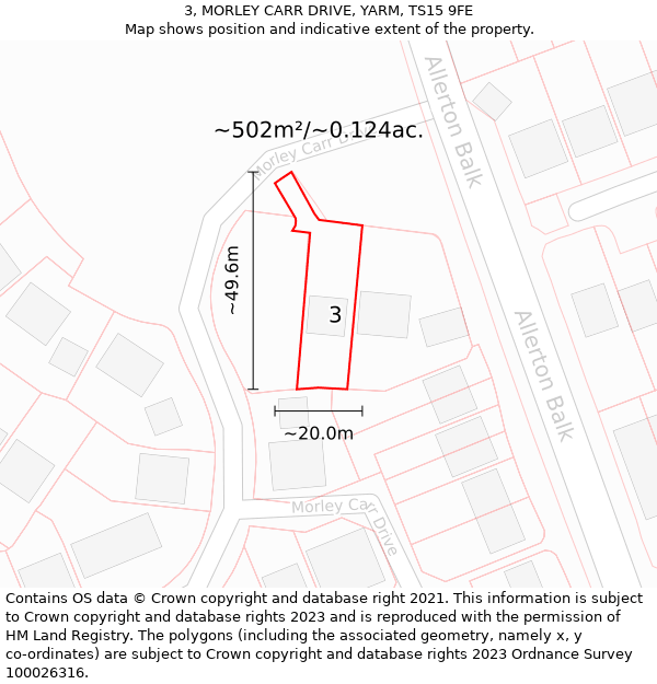 3, MORLEY CARR DRIVE, YARM, TS15 9FE: Plot and title map
