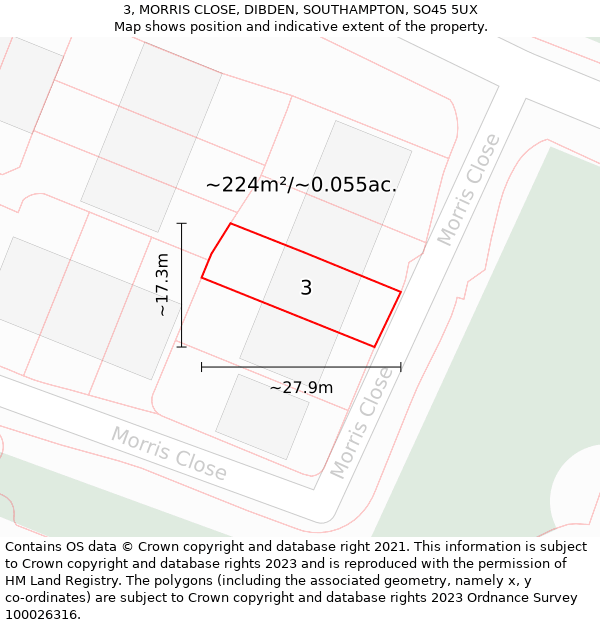 3, MORRIS CLOSE, DIBDEN, SOUTHAMPTON, SO45 5UX: Plot and title map