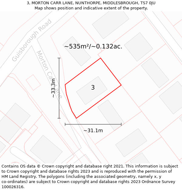 3, MORTON CARR LANE, NUNTHORPE, MIDDLESBROUGH, TS7 0JU: Plot and title map