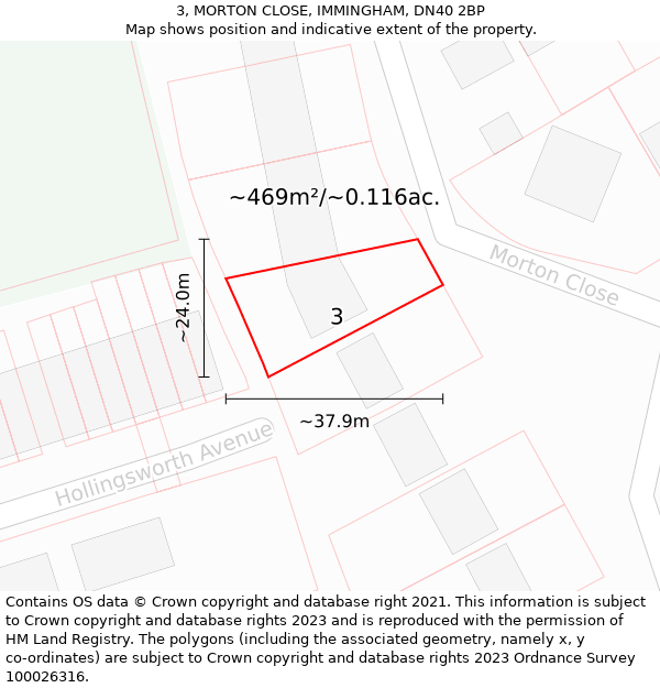 3, MORTON CLOSE, IMMINGHAM, DN40 2BP: Plot and title map