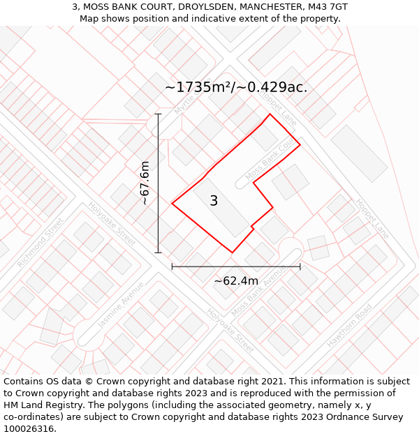 3, MOSS BANK COURT, DROYLSDEN, MANCHESTER, M43 7GT: Plot and title map