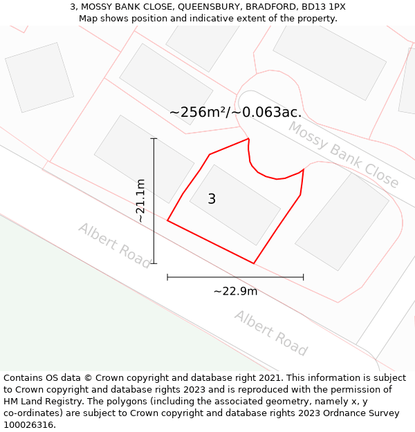 3, MOSSY BANK CLOSE, QUEENSBURY, BRADFORD, BD13 1PX: Plot and title map