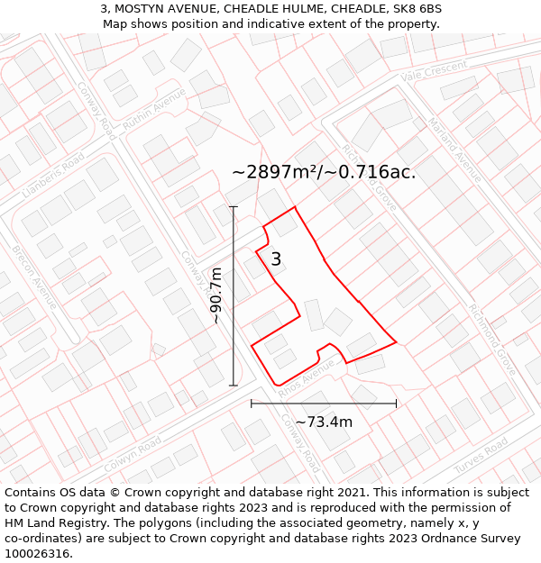 3, MOSTYN AVENUE, CHEADLE HULME, CHEADLE, SK8 6BS: Plot and title map