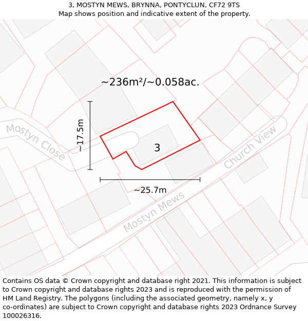 3, MOSTYN MEWS, BRYNNA, PONTYCLUN, CF72 9TS: Plot and title map