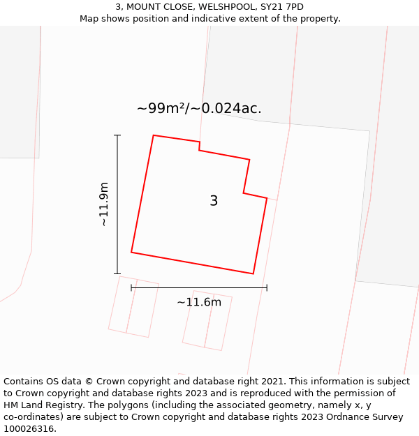 3, MOUNT CLOSE, WELSHPOOL, SY21 7PD: Plot and title map