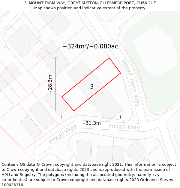 3, MOUNT FARM WAY, GREAT SUTTON, ELLESMERE PORT, CH66 2HE: Plot and title map