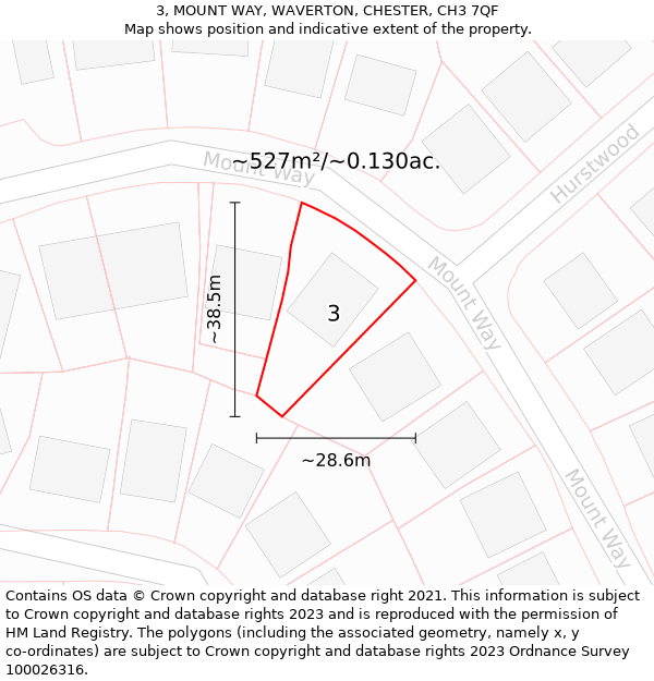 3, MOUNT WAY, WAVERTON, CHESTER, CH3 7QF: Plot and title map