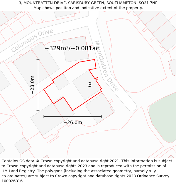 3, MOUNTBATTEN DRIVE, SARISBURY GREEN, SOUTHAMPTON, SO31 7NF: Plot and title map