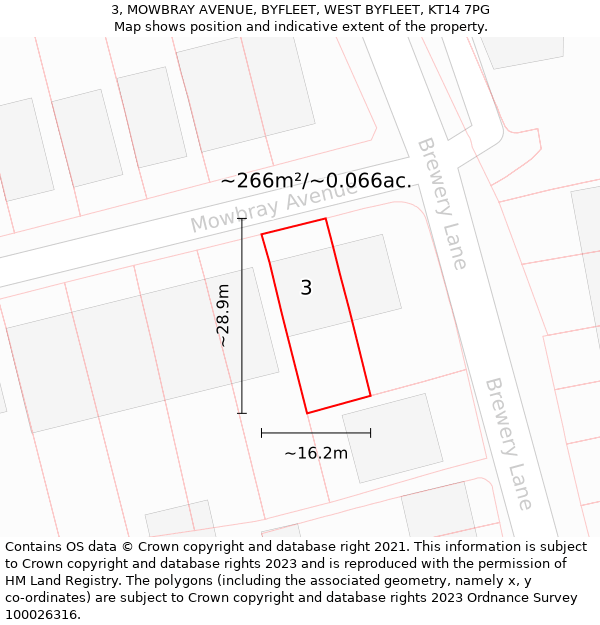 3, MOWBRAY AVENUE, BYFLEET, WEST BYFLEET, KT14 7PG: Plot and title map