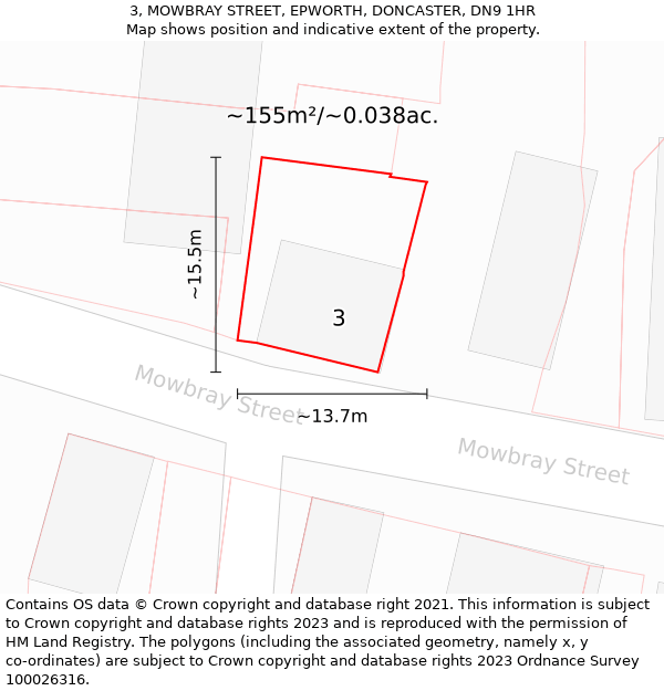 3, MOWBRAY STREET, EPWORTH, DONCASTER, DN9 1HR: Plot and title map