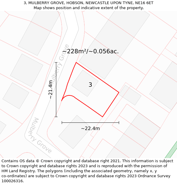 3, MULBERRY GROVE, HOBSON, NEWCASTLE UPON TYNE, NE16 6ET: Plot and title map