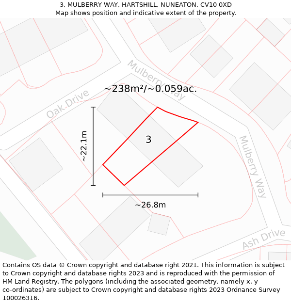 3, MULBERRY WAY, HARTSHILL, NUNEATON, CV10 0XD: Plot and title map