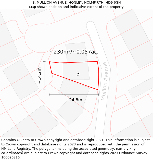 3, MULLION AVENUE, HONLEY, HOLMFIRTH, HD9 6GN: Plot and title map