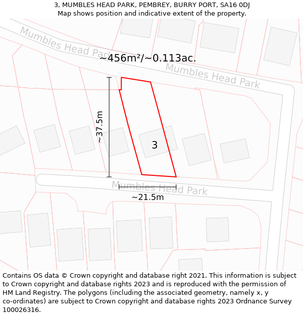 3, MUMBLES HEAD PARK, PEMBREY, BURRY PORT, SA16 0DJ: Plot and title map