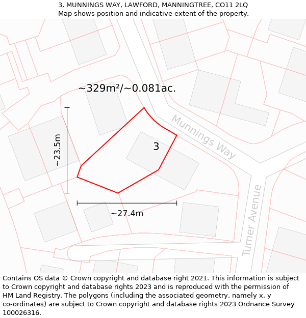 3, MUNNINGS WAY, LAWFORD, MANNINGTREE, CO11 2LQ: Plot and title map