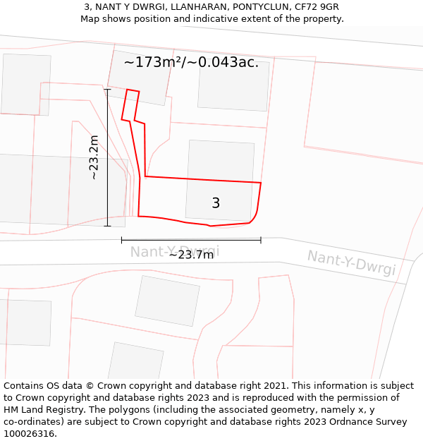 3, NANT Y DWRGI, LLANHARAN, PONTYCLUN, CF72 9GR: Plot and title map