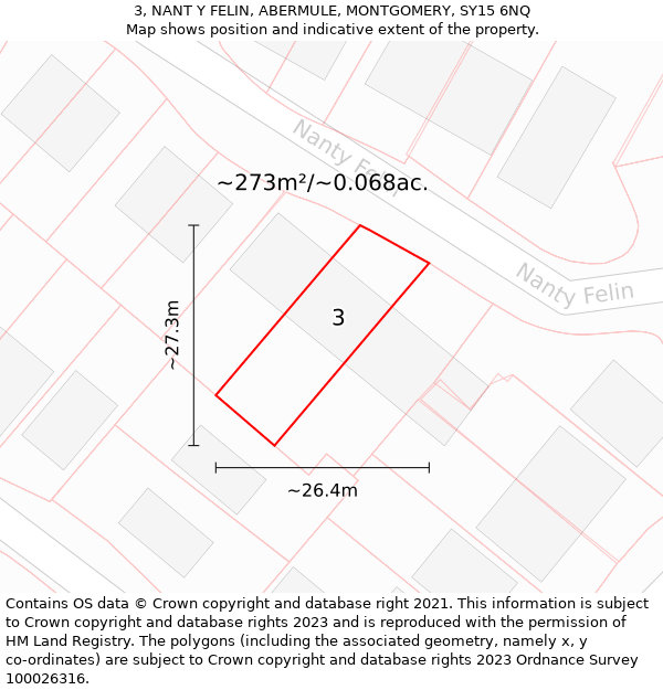 3, NANT Y FELIN, ABERMULE, MONTGOMERY, SY15 6NQ: Plot and title map