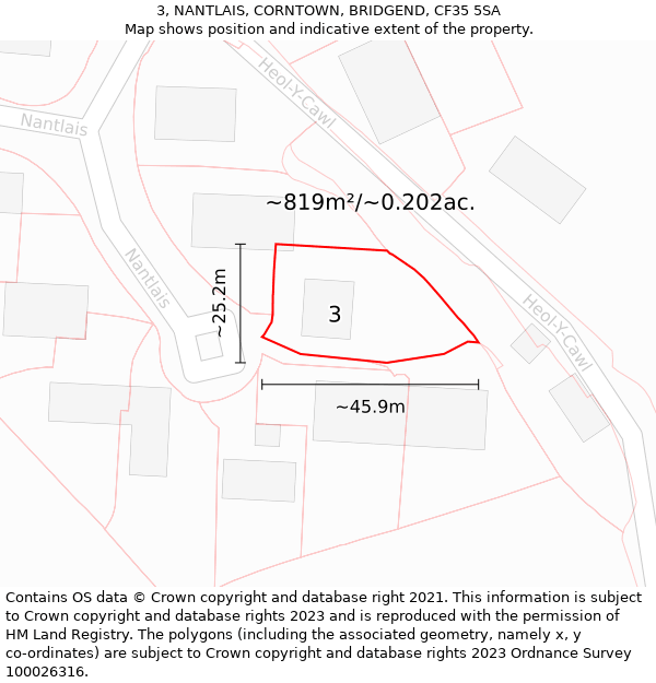 3, NANTLAIS, CORNTOWN, BRIDGEND, CF35 5SA: Plot and title map