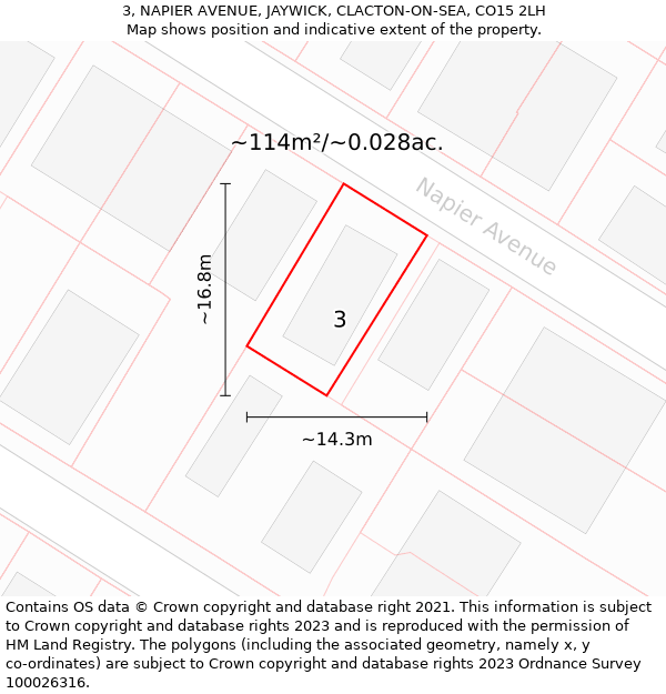 3, NAPIER AVENUE, JAYWICK, CLACTON-ON-SEA, CO15 2LH: Plot and title map