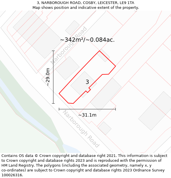 3, NARBOROUGH ROAD, COSBY, LEICESTER, LE9 1TA: Plot and title map