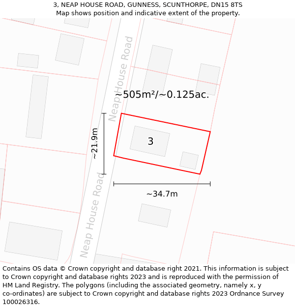 3, NEAP HOUSE ROAD, GUNNESS, SCUNTHORPE, DN15 8TS: Plot and title map