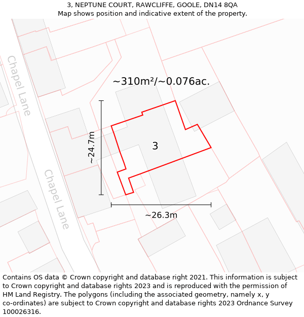 3, NEPTUNE COURT, RAWCLIFFE, GOOLE, DN14 8QA: Plot and title map