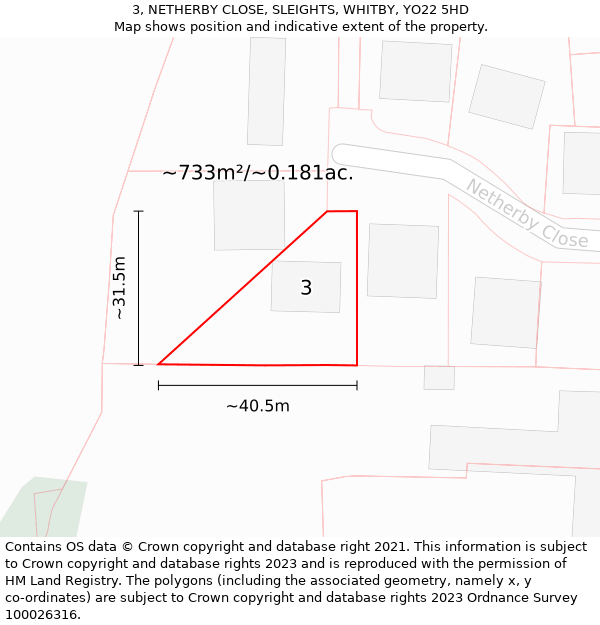 3, NETHERBY CLOSE, SLEIGHTS, WHITBY, YO22 5HD: Plot and title map