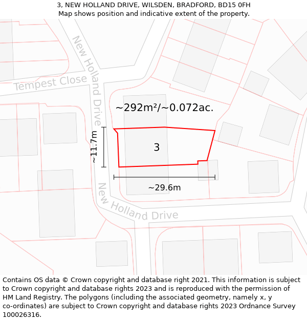 3, NEW HOLLAND DRIVE, WILSDEN, BRADFORD, BD15 0FH: Plot and title map