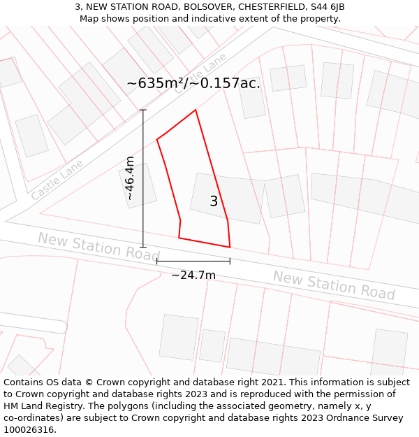 3, NEW STATION ROAD, BOLSOVER, CHESTERFIELD, S44 6JB: Plot and title map