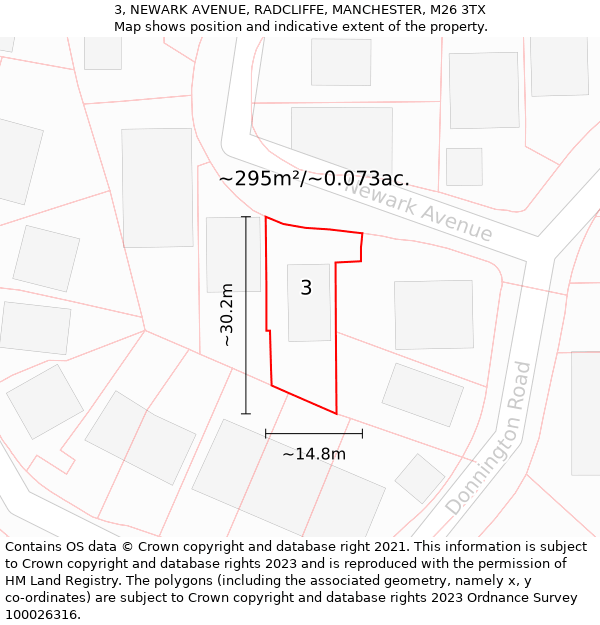 3, NEWARK AVENUE, RADCLIFFE, MANCHESTER, M26 3TX: Plot and title map